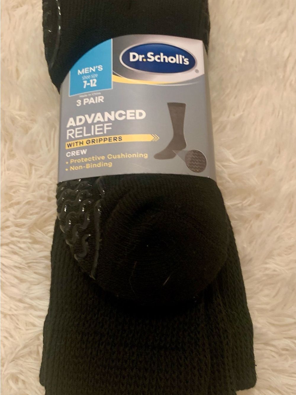Dr. Scholl's Black Men's Crew Grip Athletic Socks - 3 Pair
